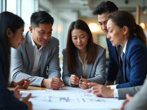 さくら建設のチームが熱心に打ち合わせをしている様子
